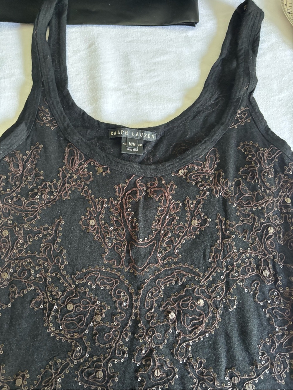 Ralph Lauren Black Label Black Paisley Metallic Tank Top Size Medium